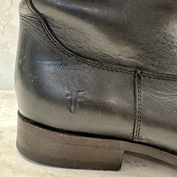 Frye Melissa Logo Monogrammed Black Brown Leather Knee High Boots - Picture 3 of 7